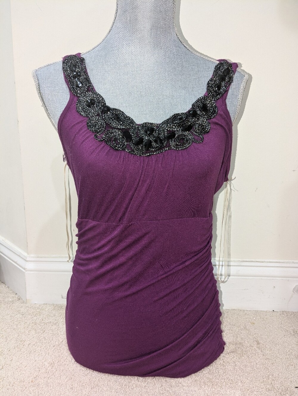 Vintage Charming Charlie Y2K ruched tank top w/ open back